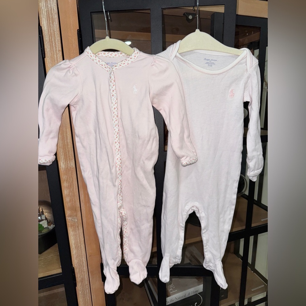 Ralph Lauren footies bundle baby girl striped logo floral coverall cotton snaps